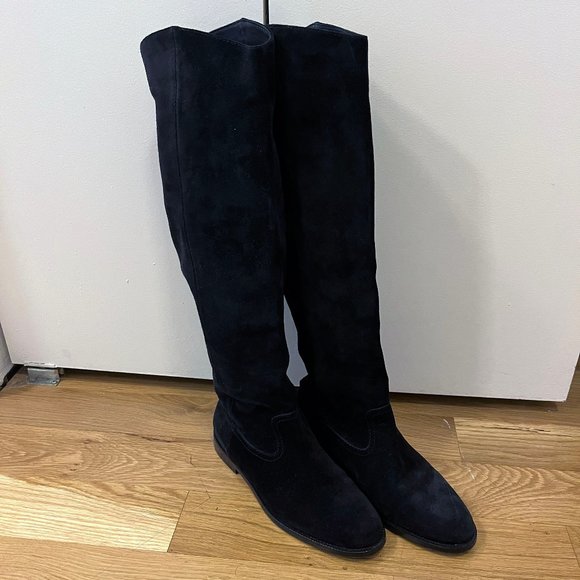 Jimmy Choo Bree Suede Flat Knee High Boots Black 36 1/2 36.5 - Picture 1 of 11